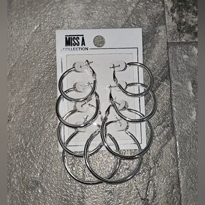 Silver Iconic Hoop Earrings Set BNIB